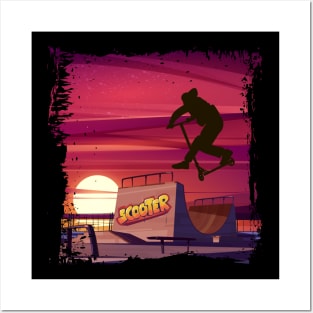 Sunset in scooter park Posters and Art